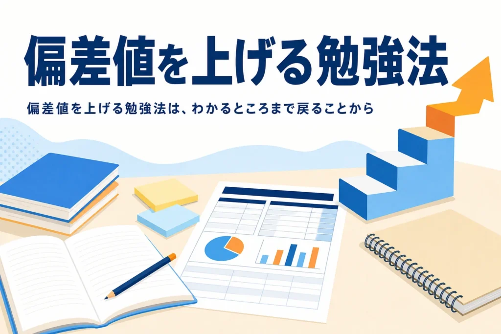 偏差値を上げる勉強法を、わかるところまで戻る学習の進め方から紹介する記事のアイキャッチ