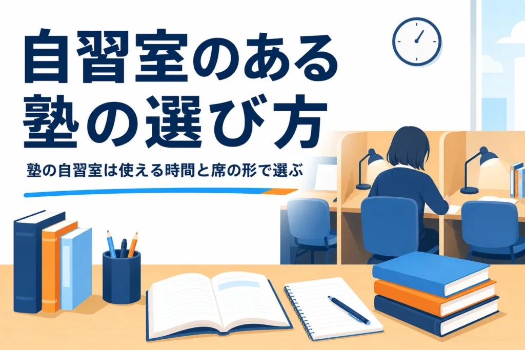 自習室のある塾を使える時間と席の形で選ぶポイントを紹介する記事のアイキャッチ