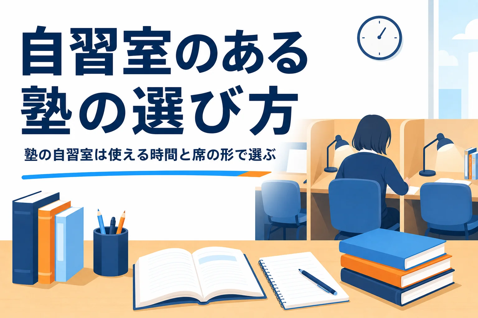 自習室のある塾を使える時間と席の形で選ぶポイントを紹介する記事のアイキャッチ