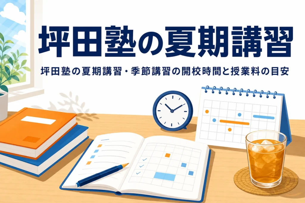 坪田塾の夏期講習・季節講習の開校時間と授業料の目安を紹介する記事のアイキャッチ