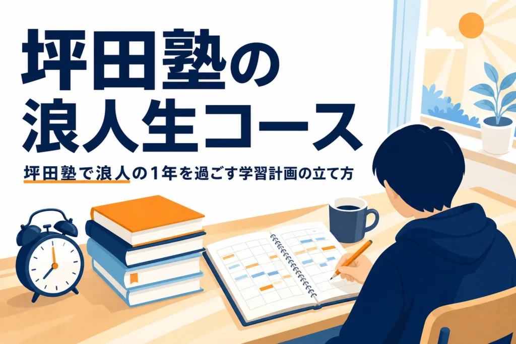 坪田塾の浪人生・高卒生コースの1日の過ごし方と学習計画の立て方を紹介する記事のアイキャッチ
