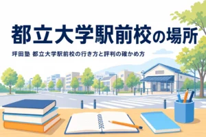 坪田塾 都立大学駅前校の場所と都立大学駅からの行き方、評判の確かめ方を紹介する記事のアイキャッチ