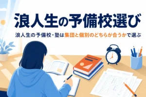 浪人生が予備校や塾を集団授業と個別指導のどちらで選ぶかを紹介する記事のアイキャッチ